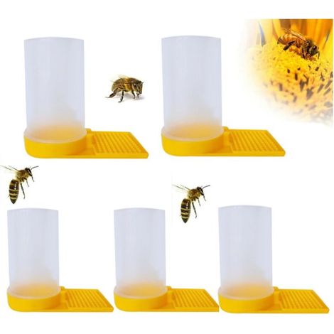 Honey Water Dispensers for Bees,5Pcs Yellow Beekeeping Supplies Plastic Bee Liquid Feeding System Beekeeping Tool Hive Waterer Feeding Equipment
