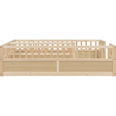 Letto a pavimento doppio 2x90x200 cm in legno naturale, sicuro e salvaspazio - MEUBLIV (1/5)