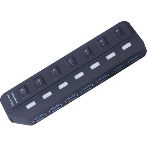 Hub USB à 7 Ports Noir, Concentrateur Compact en Aps Protection la Surcharge, Accessoire pour Ordinateur Portable (1/5)