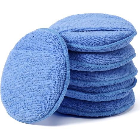 Lot de 6 tampons applicateurs de cire en microfibre pour l'entretien de la voiture, tampon applicateur en microfibre avec poche pour les doigts pour voitures camions nettoyage et polissage fin (1/4)