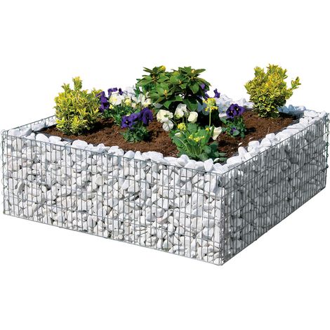 bellissa Hochbeet 4- Eck 120x120x40 cm + Trennfolie Gabione Stein Beet Blumen (1/5)