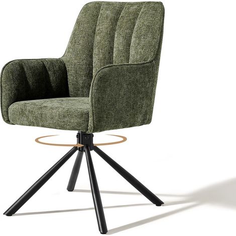 CLIPOP Fabric 360 Swivel Dining Chair with Metal Legs, Upholstered Accent Tub Armchair with Curved Back and Arms for Living Room Bedroom, Desk Chair no Wheels (1/5)