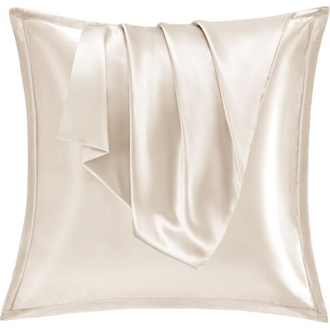 Taie Oreiller Satin 65x65 Lot de 2,pour Cheveux,Similaire Aux Taie d Oreiller en Soie,Housse de Coussin 65x65,Taies d'oreillers certifié Oeko-Tex Beige (1/5)