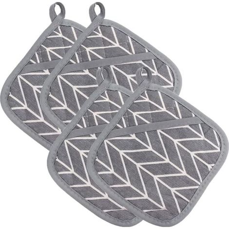 4 maniques en coton avec silicone antidérapant, carrées, réutilisables, pour cuisine et pâtisserie (1/5)