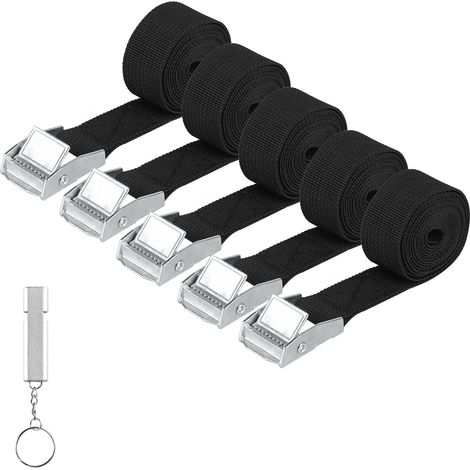 5 pcs Courtes Sangle d'Arrimage, Sangle à Cliquet avec Boucle de Serrage  Sangle de Serrage, Sangle de Fixation, Sangles D'arrimage pour Porte-vélos Moto Voiture Bagage, avec Sifflet (5, 2.5cm1.5m) (1/5)