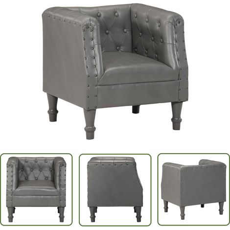Fauteuil Salon Confortable, Chaises pour Salon, Siège élégant pour Chambre Gris Cuir véritable ZSD29746 (1/5)