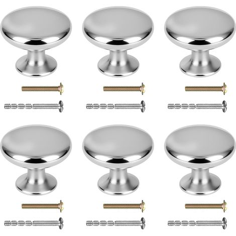 Lot de 6 Boutons de tiroir, Rond Poignées de meuble 30mm, Alliage de zinc Argent, Pour placard Armoire Cuisine