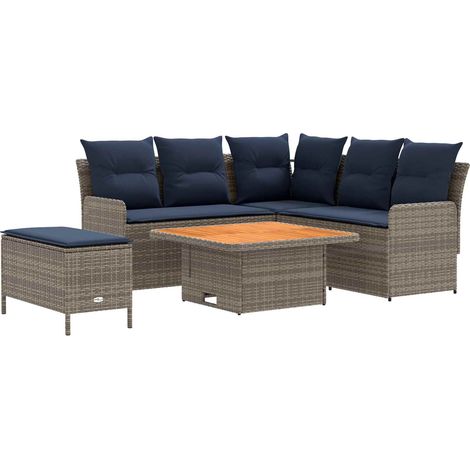 Möbelsets 5 stk. Grau und Marineblau 90 x 90 x 68 cm PE-Rattan vidaXL (1/5)