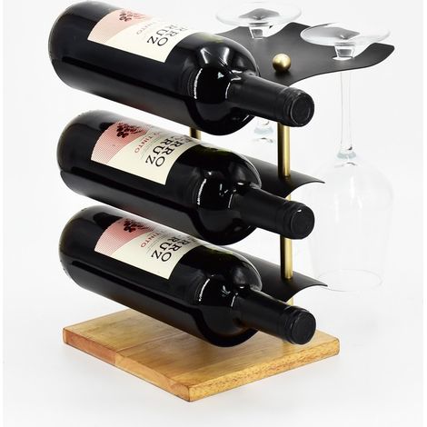 26cm Wine Rack - Metal/Wood - L23 x W18 x H26 cm