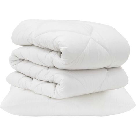 Housse de couette blanche en microfibre, comprend deux taies d'oreiller (1/5)