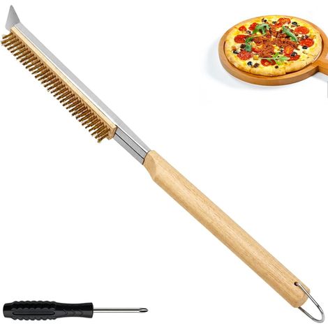 Brosse Four a Pizza,Brosse Pierre Pizza,Brosse Nettoyage Four Pizza,Nettoyant 2-en-1 à Long Manche en Bois et Grattoir Inoxydable,Idéal pour Four à Pizza, Grill et Barbecue électrique (1/5)