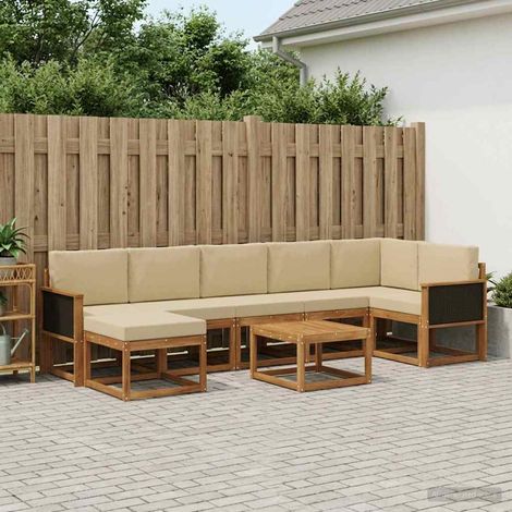 vidaXL Outdoor-Sofagarnitur mit Kissen 8 pcs Natur und Beige Polyester (1/5)