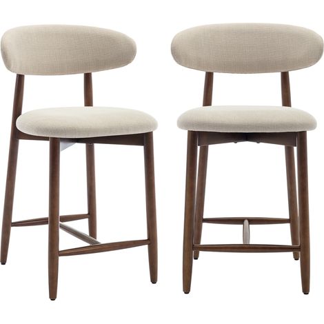 COLAMY B6269-2P-BE-FB Lot de 2 chaises de bar – Tabourets modernes avec dossier haut, assise confortable en tissu, pour comptoir, îlot de cuisine ou salle à manger-structure en bois