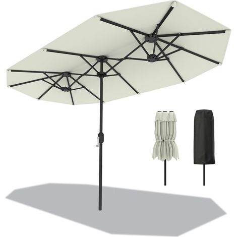 Parasol de jardin double - Outsunny - manivelle - protection UV50+ - housse de protection - polyester 180g/m² - 459 x 266 cm - crème