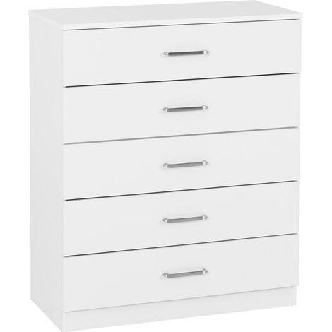 Dakota 5 Drawer Chest - L36 x W75 x H90.5 cm - White