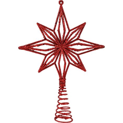 Étoile De Noël En Forme D'Octogone - Décoration Pour Sommet D'Arbre De Noël - 22 X 16 Cm - En Plastique - Rouge - 1 Pièce (1/5)