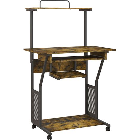 Bureau d'ordinateur roulant - 80x50x130 cm, marron - Avec étagères de rangement, poste de travail et plateau pour clavier - Pour chambre, bureau - Design mobile et pratique (1/5)