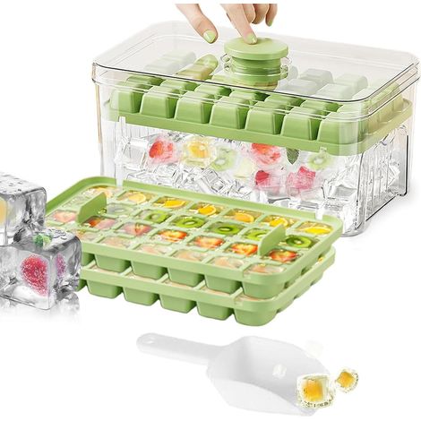 Bandeja para cubitos de hielo, molde para cubitos de hielo apto para uso alimentario con tapas, expulsa todos los cubitos de hielo en un segundo, libre de BPA, 64 bandejas cuadradas para cubitos de hi (1/5)