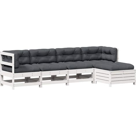 Maison Exclusive - Set Salotto Giardino 5pz con Cuscini Bianco Legno Massello Pino (1/5)