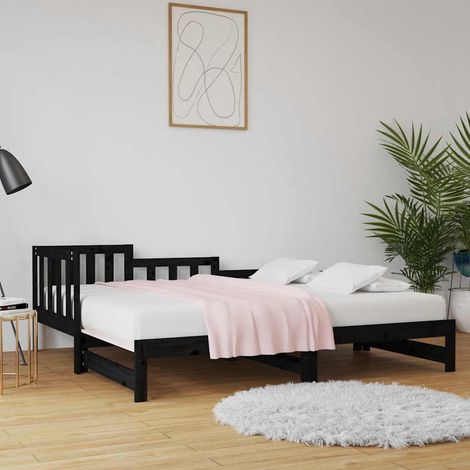 Lit gigogne coulissant en pin massif noir, 2 matelas 90 x 190 cm, sans matelas - PANGIVO (1/5)