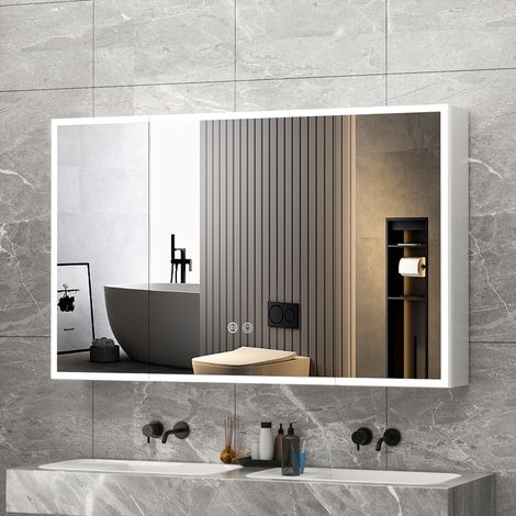 Armoire de Toilette LED 95x60 cm avec Prise et USB - Design ABS Blanc - [Prête à Installer] - Miroir Lumineux Anti-buée - Aucun Montage Requis - AquaWise (1/5)