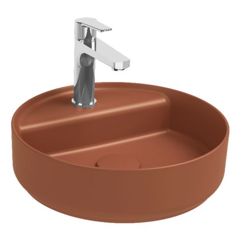 Lavabo tondo da appoggio senza troppo pieno in ceramica con foro rubinetto - Terracotta Opaco (1/2)