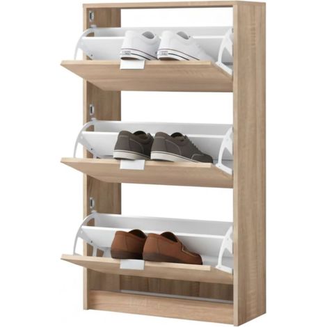 Scarpiera Marradi, Mobile Portascarpe 6 Ripiani, 3 Ante, Maniglie Incluse, 67x28x119h cm Marrone Rovere