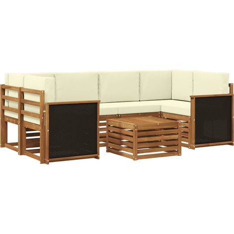 Outdoor Sofa Set 7 pcs Natural and Cream Solid Acacia Wood vidaXL (1/5)