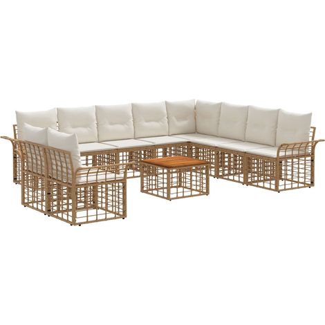 Outdoor-Sofagarnitur 11 pcs Natürlich und Cremweiß Polyester vidaXL