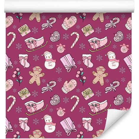 Papier peint de Noël violet et rose pour salon et chambre 50x1000 cm (1/5)