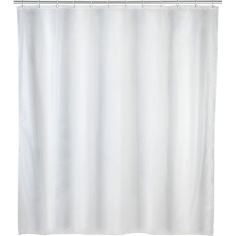 WENKO Tenda da doccia antimuffa bianca, misura 180x200 cm, lavabile in lavatrice e impermeabile, include 12 anelli in plastica bianca, 100% Poliestere, 180x200 cm, Bianco (1/6)