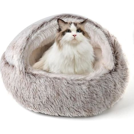 Lit anti-stress extra doux pour chat, niche apaisante pour chat, lit pour chien, canapé, couleur café, 50 x 50 cm (1/4)