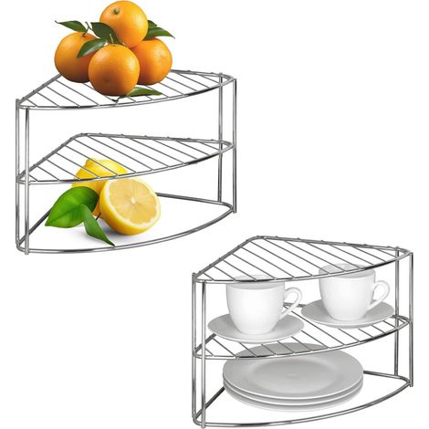 Avilia Ripiano Angolare in Metallo Multiuso per cucina e bagno, Ideale per tazze, spezie, frutta, piatti, shampoo e bagnoschiuma, 35x25x21cm (1/5)