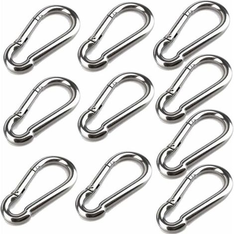 10 Mousquetons De 40 Mm X 4 Mm, Mousqueton En Acier Inoxydable 304 Avec Mousqueton, Capacité De Charge Jusqu'À Environ 80 Kg. (1/5)