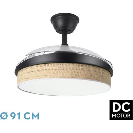 Abrila - Ventilador DC MODA  Color Negro con tres Aspas Desplegables ABS y Difusor Cañizo Claro  6 Velocidades Ajustables  3 Temperaturas de Luz  con Temporizador y Mando a Distancia Incluido (1/3)