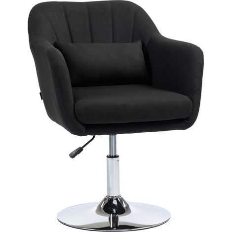 Fauteuil lounge avec accoudoirs, dossier lombaire et assise réglable en hauteur, revêtement lin noir, pivotant 360° (1/5)