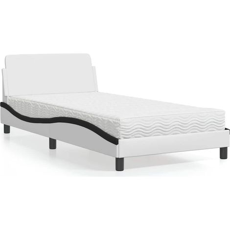 Bett mit Matratze "Dover" Weiß und Schwarz 100x200 cm Kunstleder (1/5)