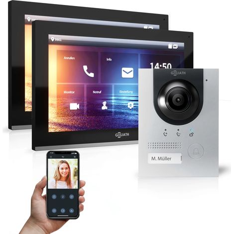 GOLIATH PRO IP Video Türsprechanlage  App  Silber  1-Familien  2x 10 Zoll  Unterputz  180°
