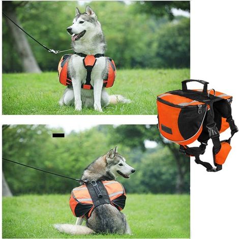Sac à dos pour chien harnais de randonnée réglable avec poches latérales, sacoche de transport multifonctionnelle pour animaux de compagnie (1/5)