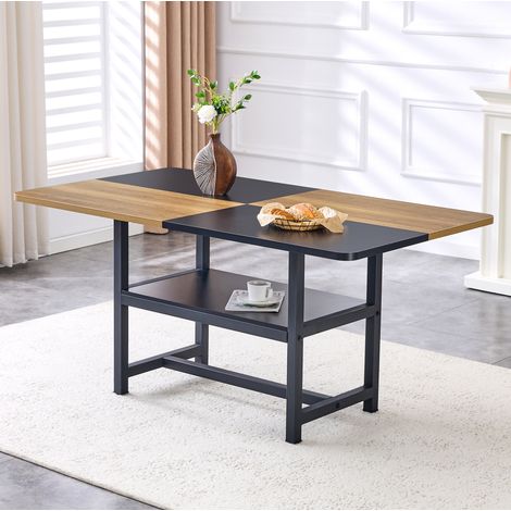 Mesa de comedor 160/90/76 cm marrón y negra con estante integrado (1/5)