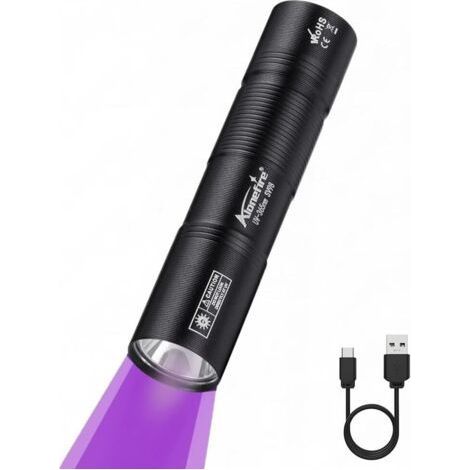 SV98 3W Lampe Torche UV LED 365nm Petit Type C USB Rechargeable Mini Lampe Ultraviolet Lumiere Noire Détecteur D'urine pour Resine, Pêche, Scorpion, Minéraux, Ambre avec Batterie Intégrée (1/5)