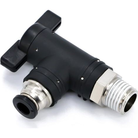 6mm Air Hose Connector and 1/4" Inch Thread, Pneumatic Connector, Black Right Angle Air Flow Control Valve, Can Be Used to Control Pipeline Gas