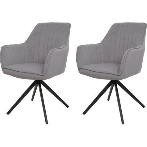 [NON UTILIZZATO] Set 2x sedie poltroncine con seduta girevole HHG-499 acciaio tessuto grigio chiaro (1/5)