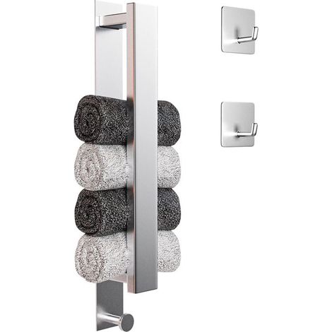 Porte-serviettes sans perçage en acier inoxydable, fixation murale - 40 cm - argent (1/4)
