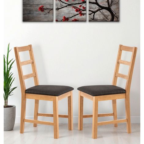 Hallowood Furniture Oak Dining Chairs Set of 2 with Charcoal Grey Linen Fabric Seat Pad, Modern & Stylish Ladder Back Solid Wooden Oak Small Kitchen Dining Room Chairs for Home, Restaurant and Café (1/5)