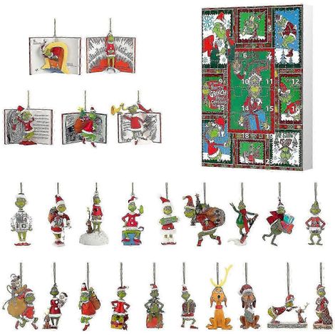 Calendrier de l'Avent (24 jours) - Boîte Surprise - Pendentif Sapin de Noël - Boîte Surprise Grinch
