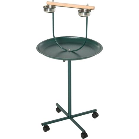 Mobile Bird Perch Stand with Four Wheels and Feeding Bowls for Small to Medium Birds in Green (1/5)