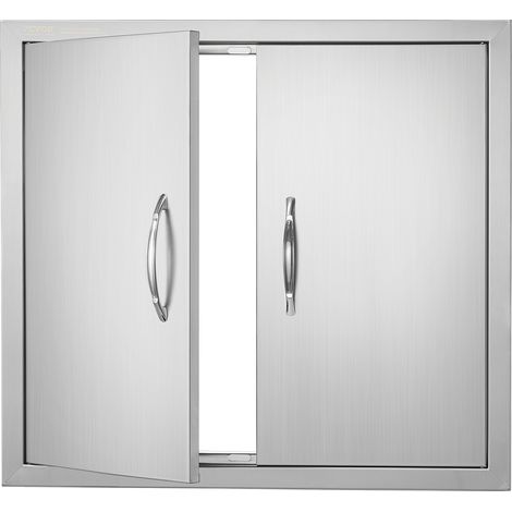 VEVOR Puerta de Acceso a Barbacoa 660 x 609 x 45 mm Puerta de Cocina Exterior Doble Puerta Empotrada de Acero Inoxidable con Manija para Isla de Barbacoa, Estación de Parrilla, Armario Exterior