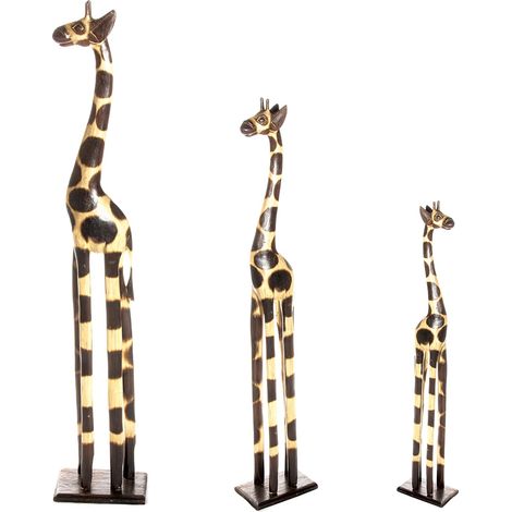 Ensemble de 3 sculptures girafe en bois, tailles 100 cm 60 cm 40 cm, style africain Bali, décoration intérieure