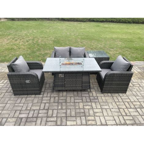 Fimous Rattan Gartenmöbel Set Gas Feuer Grube Esstisch mit Beistelltisch Stuhl Liebe Sitz Sofa (1/5)